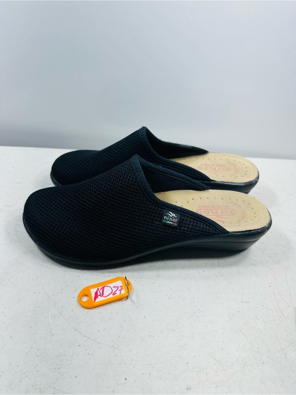 Fly Flot Mesh Anatomical Clogs Shoes 39 8.5 Black Mule Leather Insole Anti Shock